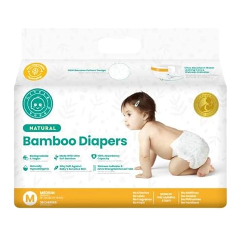 Little Toes Natural Disposable Bamboo Diapers ǀ Premium Quality ǀ Hypoallergenic ǀ Pure Comfort ǀ Eco-Friendly ǀ Sustainable ǀ Size 2-3 Medium ǀ 36 Pack