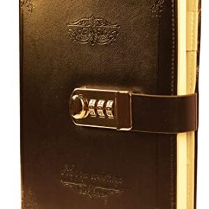 JunShop Digital Password Journal with Lock Retro Privacy Diary with Combination Lock Leather Binder Notebook Locking Journal Diary (Black)