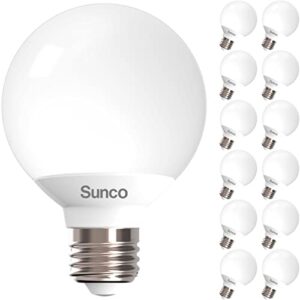 sunco 12 pack vanity globe light bulbs g25 led for bathroom mirror 40w equivalent 6w, 5000k daylight, dimmable, 450 lm, e26 base, round frosted decorative bulb, ul & energy star listed