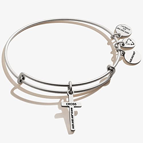 Alex and Ani Divine Guides Expandable Bangle Bracelet for Women, Cross Charm, Rafaelian Silver Finish, 2 to 3.5 in