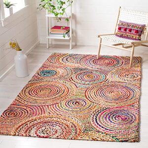 safavieh cape cod collection accent rug - 4' x 6', natural & multi, handmade boho braided jute, ideal for high traffic areas in entryway, living room, bedroom (cap604a)