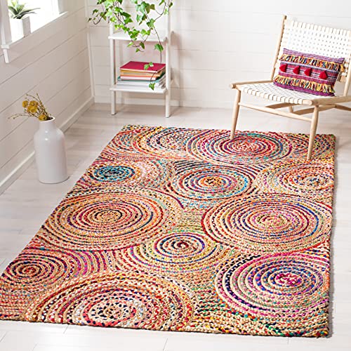 SAFAVIEH Cape Cod Collection Accent Rug - 4' x 6', Natural & Multi, Handmade Boho Braided Jute, Ideal for High Traffic Areas in Entryway, Living Room, Bedroom (CAP604A)