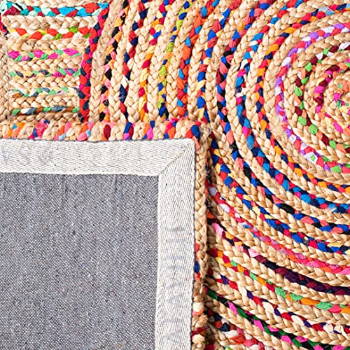 SAFAVIEH Cape Cod Collection Accent Rug - 4' x 6', Natural & Multi, Handmade Boho Braided Jute, Ideal for High Traffic Areas in Entryway, Living Room, Bedroom (CAP604A)