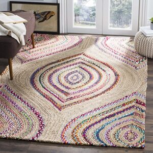 safavieh cape cod collection accent rug - 4' x 6', natural & multi, handmade boho braided jute, ideal for high traffic areas in entryway, living room, bedroom (cap605a)