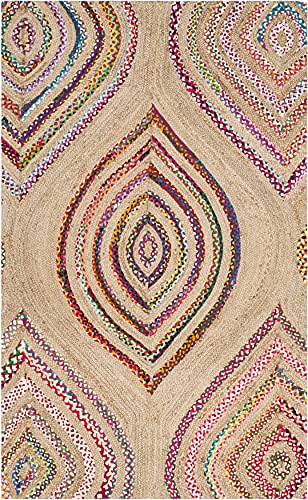 SAFAVIEH Cape Cod Collection Accent Rug - 4' x 6', Natural & Multi, Handmade Boho Braided Jute, Ideal for High Traffic Areas in Entryway, Living Room, Bedroom (CAP605A)