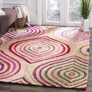 safavieh cape cod collection accent rug - 4' x 6', natural & multi, handmade boho braided jute, ideal for high traffic areas in entryway, living room, bedroom (cap601a)