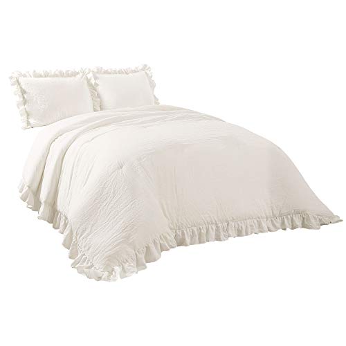 Lush Decor Reyna 3-Piece Ruffled Comforter Bedding Set with Pillow Shams, King, White