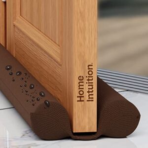 home intuition 36 inch twin door draft stopper for bottom of doors weather stripping, brown