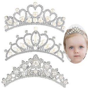 anbala small tiara crown with hair comb, 3 pack mini tiara crown princess crystal shiny hair accessories for 2 3 4 5 6 7 8 9 years girls hair dectoration styling cute hair accessories (3 styles)