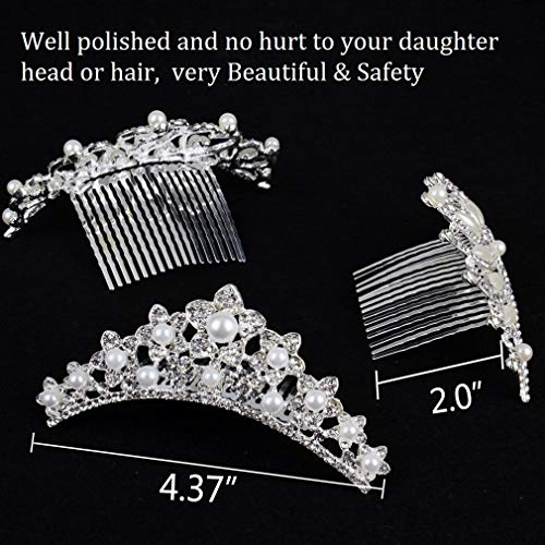 ANBALA Small Tiara Crown with Hair Comb, 3 Pack Mini Tiara Crown Princess Crystal Shiny Hair Accessories for 2 3 4 5 6 7 8 9 Years Girls Hair Dectoration Styling Cute Hair Accessories (3 Styles)