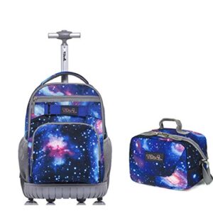 tilami rolling backpack laptop 18 inch with lunch bag, galaxy