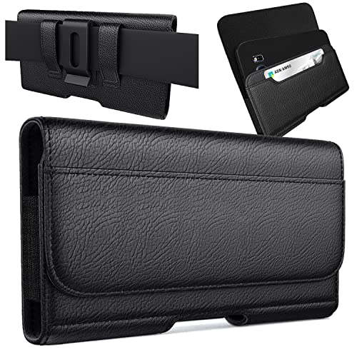 Meilib Holster for iPhone 15, 15 Pro 14, 14 Pro, 13, 13 Pro, 12, 12 Pro, Xs, XR, 11, 10, Cell Phone Belt Holder Case with Belt Clip ID Card Slot Pouch Cover (Fits Phone with Case on) Medium Black