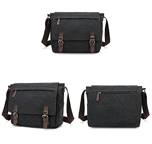 Sechunk Canvas Leather Messenger Bag Shoulder bag Cross body bag Crossbody 13 Inch Laptop Bag