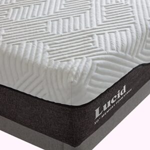 Lucid 10 Inch King Hybrid Mattress - Bamboo Charcoal and Aloe Vera Infused - Medium Firm Feel - Memory Foam Mattress - Moisture Wicking - Odor Reducing - White/Black,White/grey