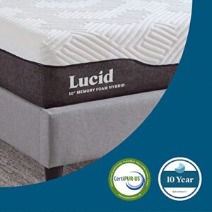 Lucid 10 Inch King Hybrid Mattress - Bamboo Charcoal and Aloe Vera Infused - Medium Firm Feel - Memory Foam Mattress - Moisture Wicking - Odor Reducing - White/Black,White/grey