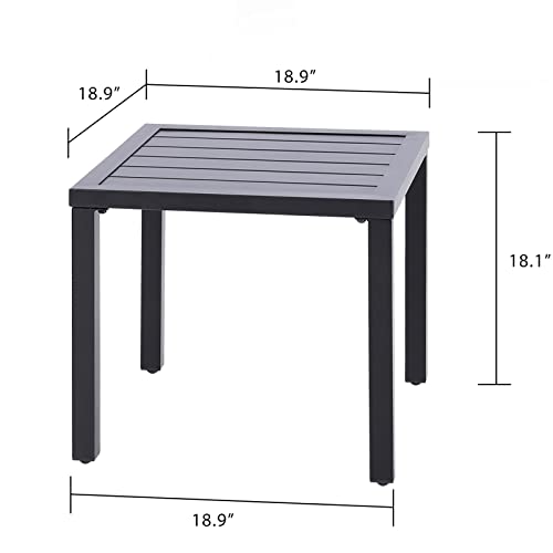 PHI VILLA Indoor Outdoor Small Metal Square Side/End Table, Patio Coffee Bistro Table, Black