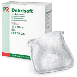 lohmann & rauscher debrisoft debridement pads, wound bed preparation pads, 100% unbleached monofilament polyester, box of 5, 4" x 4"