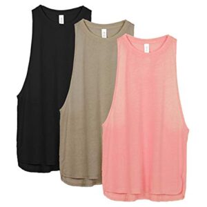 icyzone Workout Tank Tops for Women - Running Muscle Tank Sport Exercise Gym Yoga Tops Athletic Shirts(Pack of 3)(XL,Black/Beige/Pale Blush)