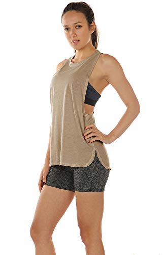 icyzone Workout Tank Tops for Women - Running Muscle Tank Sport Exercise Gym Yoga Tops Athletic Shirts(Pack of 3)(XL,Black/Beige/Pale Blush)