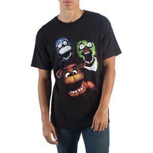 FNAF Film Style Group T-Shirt, Creepy Animatronics Chica Bonnie Freddy Fazbear's Pizza, Black Fitted Tee-XX-Large