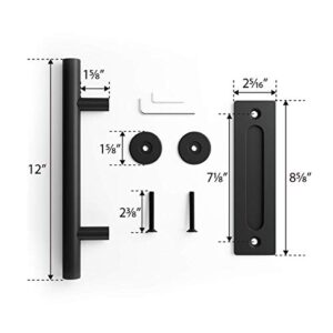 SMARTSTANDARD 2PCS 12" Pull and Flush Barn Door Handle Set, Large Rustic Two-Side Design, for Gates Garages Sheds Furniture, Black, Square