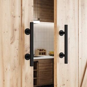 SMARTSTANDARD 2PCS 12" Pull and Flush Barn Door Handle Set, Large Rustic Two-Side Design, for Gates Garages Sheds Furniture, Black, Square