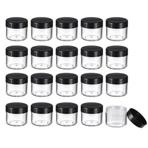 20 pieces round pot jars plastic cosmetic containers set with lid for liquid creams sample, 20 ml/ 0.7 oz (black lid)