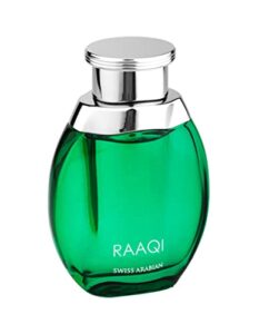 swiss arabian raaqi - luxury products from dubai - long lasting and addictive personal edp spray fragrance - a seductive, signature aroma - the luxurious scent of arabia - 3.4 oz