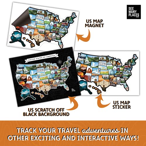 SEE MANY PLACES 28x22" USA Scratch Off Travel Map with Gold Foiling