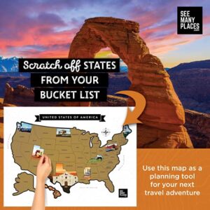 SEE MANY PLACES 28x22" USA Scratch Off Travel Map with Gold Foiling