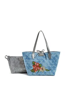 guess bobbi inside out tote denim logo/pewter one size