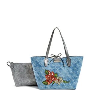 GUESS Bobbi Inside Out Tote Denim Logo/Pewter One Size