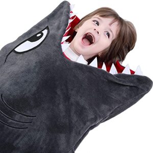 cozybomb shark tails animal blanket for kids - cozy smooth one piece design - durable seamless plush throw enlarged size gray sleeping bag with blankie fun fin - boys and girls