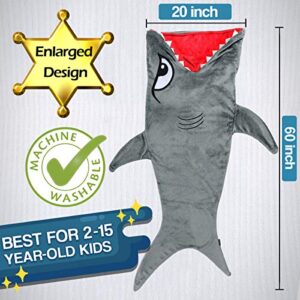 CozyBomB Shark Tails Animal Blanket for Kids - Cozy Smooth One Piece Design - Durable Seamless Plush Throw Enlarged Size Gray Sleeping Bag with Blankie Fun Fin - Boys and Girls