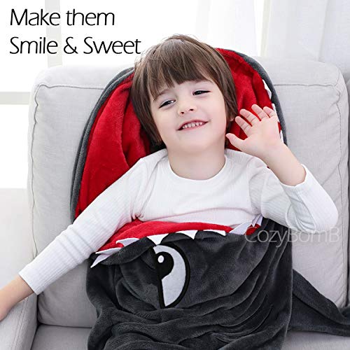 CozyBomB Shark Tails Animal Blanket for Kids - Cozy Smooth One Piece Design - Durable Seamless Plush Throw Enlarged Size Gray Sleeping Bag with Blankie Fun Fin - Boys and Girls