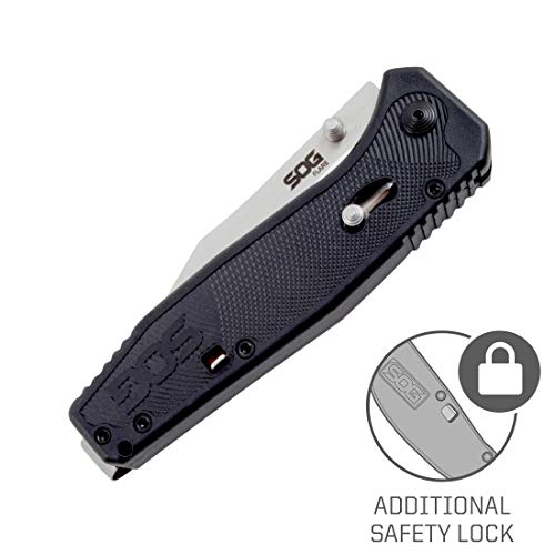 SOG Flare Folding and Pocket Knife Assisted Opening Tech Knife w/ 3.5 Inch Stainless Straight Edge Blade & Tactical Knife GRN Grip (FLA1001-CP), Black