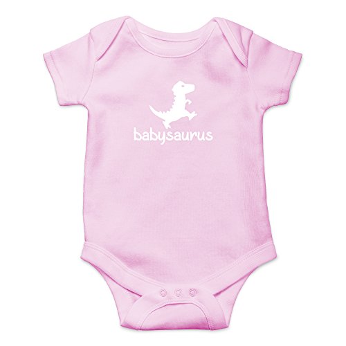 Crazy Bros Tees Babysaurus - Little Baby Dino Funny Cute Novelty Infant One-Piece Baby Bodysuit (12 Months, Pink)