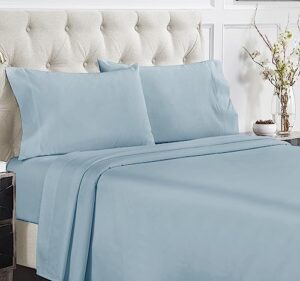 california design den 100% cotton sheets - softest 4-pc queen sheet set, cooling sheets for queen size bed, deep pockets, 400 thread count sateen, bedding sheets & pillowcases, queen sheets (sky blue)