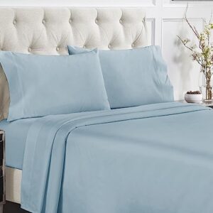 California Design Den 100% Cotton Sheets - Softest 4-Pc Queen Sheet Set, Cooling Sheets for Queen Size Bed, Deep Pockets, 400 Thread Count Sateen, Bedding Sheets & Pillowcases, Queen Sheets (Sky Blue)