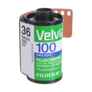 fujifilm fujichrome velvia rvp 100 color slide film iso 100, 35mm size, 36 exposure, rvp100-36, transparency.
