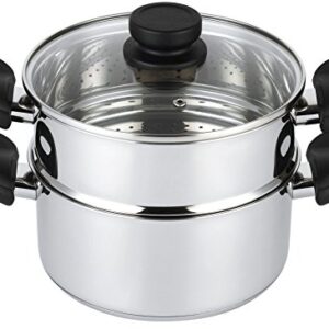 Nevlers 3 Piece Premium Heavy Duty Stainless Steel Steamer Pot Set Includes 3 Quart Cooking Pot, 2 Quart Steamer Insert and Vented Glass Lid | Stack and Steam Pot Set for All Cooking Surfaces