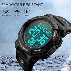 SKMEI Mens Big Dial Digital Watch Waterproof LED Chronograph Alarm Clock, Black, Strap
