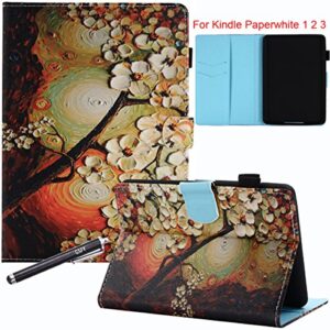 smart case for kindle paperwhite, newshine leather flip stand magnetic wallet case with card slots for amazon kindle paperwhite e-reader 6" (fits 2012, 2013, 2014, 2015 versions) - plum flower