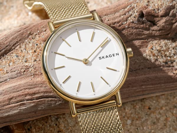 Skagen Women's Signatur Quartz Analog Stainless Steel and Stainless Steel Mesh Watch, Color: Gold / White (Model: SKW2693)