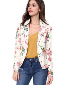 allegra k women's open front notch lapel printed business casual suit blazer jacket medium white-floral