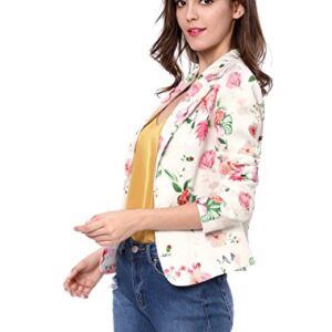 Allegra K Women's Open Front Notch Lapel Printed Business Casual Suit Blazer Jacket Medium White-Floral