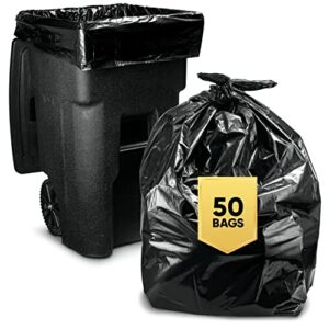 95-96 gallon trash bags (50/bags w/ties, wholesale) large black heavy duty can liners, large 90 gal, 95 gal, 96 gal,100 gallon garbage bags, (black)