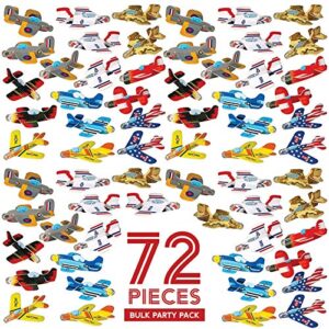 Party Favors for Kids - Bulk Toys - 72 Pack of Airplane Gliders Bulk Party Pack Individually Wrapped Flying Paper Planes – Assorted Designs - for Rewards and Prizes, Pinata Fillers, Carnival Prizes