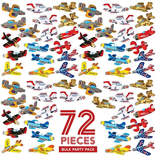 Party Favors for Kids - Bulk Toys - 72 Pack of Airplane Gliders Bulk Party Pack Individually Wrapped Flying Paper Planes – Assorted Designs - for Rewards and Prizes, Pinata Fillers, Carnival Prizes