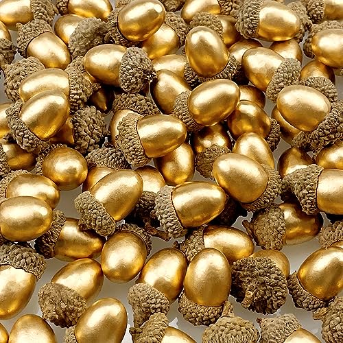 Lorigun 50 Pcs Artificial Acorns Golden Acorn with Natural Acorn Cap Fake Acorn for Decoration Home House Kitchen Decor Christmas Decoration Fall Table Scatter Crafting